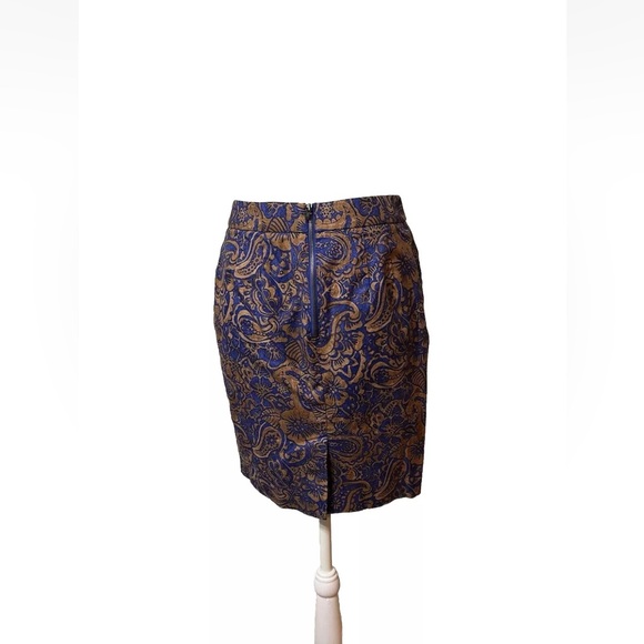 Vtg Pencil Skirt Loft Sz 4P Paisley Floral Blue Brown Preppy Buisness Fall - Picture 4 of 14
